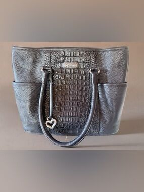 Brighton Black Croc-Embossed Tote Bag with Heart Charm